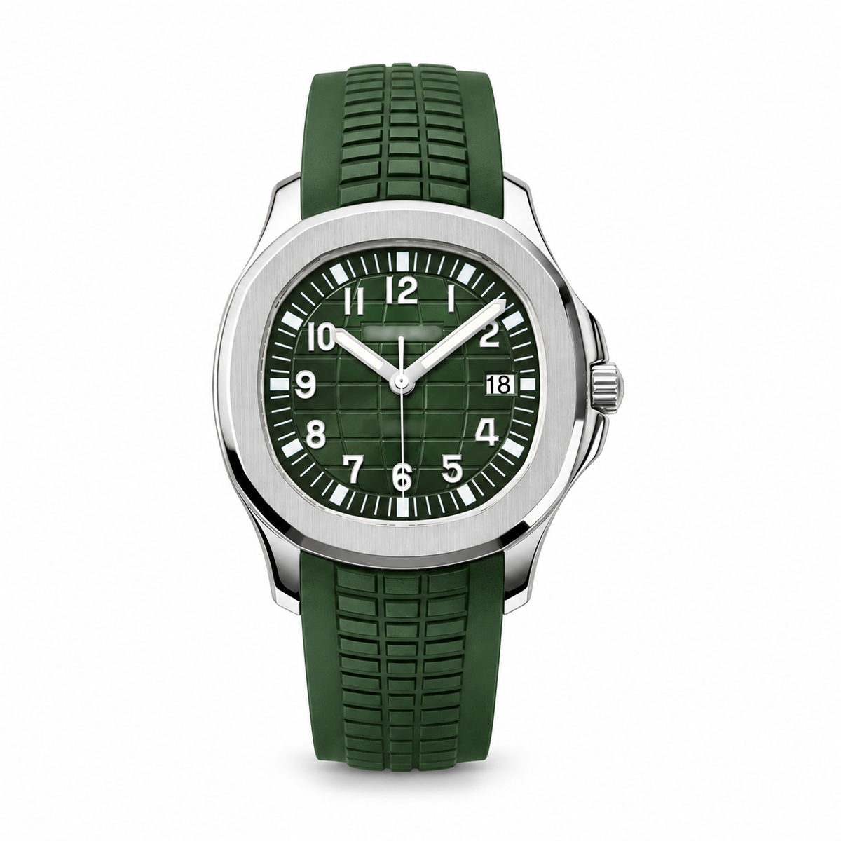 Aquanaut MOD Green automatic watch on white background