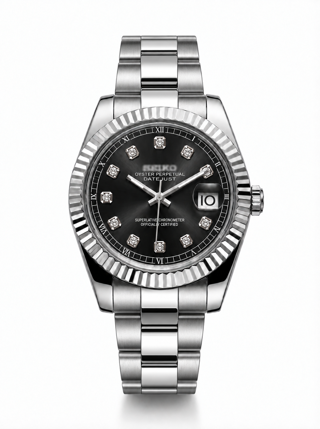 Datejust MOD Black Diamond Style Roman Dial — Oyster bracelet