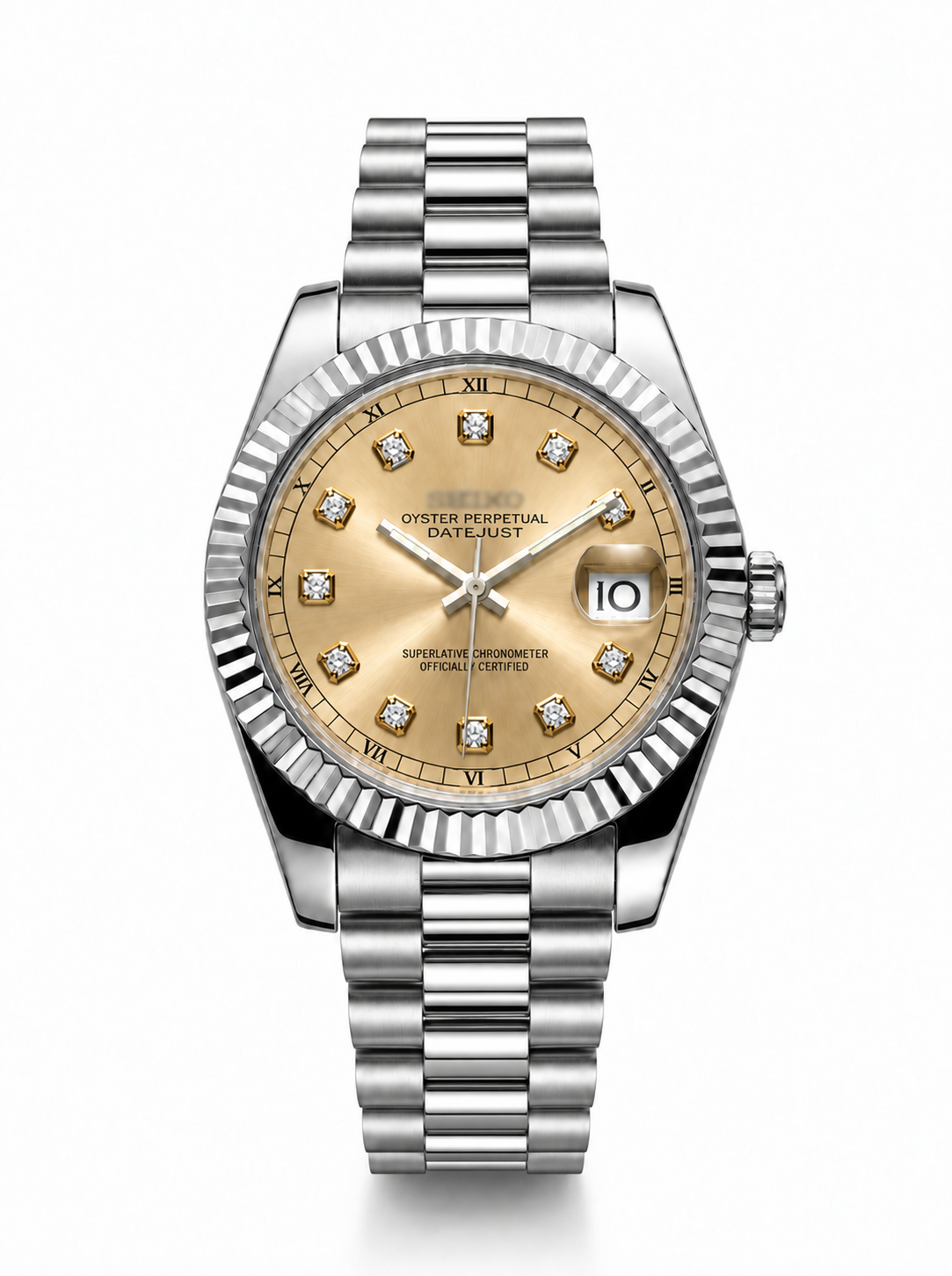 Datejust MOD Champagne Diamond Style Roman Dial — President bracelet