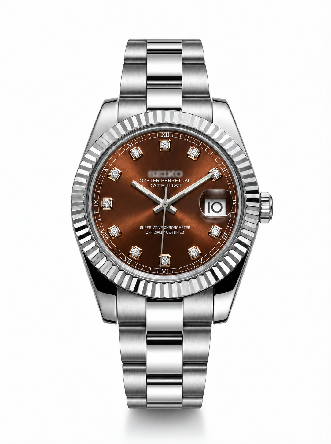 Datejust MOD Copper Brown Diamond Style Roman Dial — Oyster bracelet