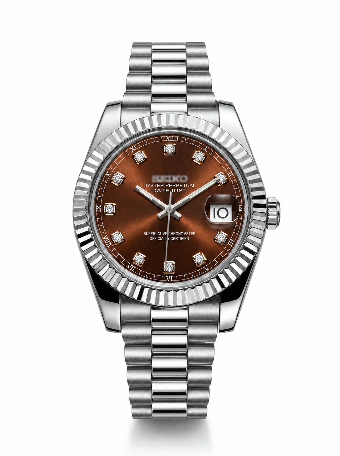Datejust MOD Copper Brown Diamond Style Roman Dial — President bracelet