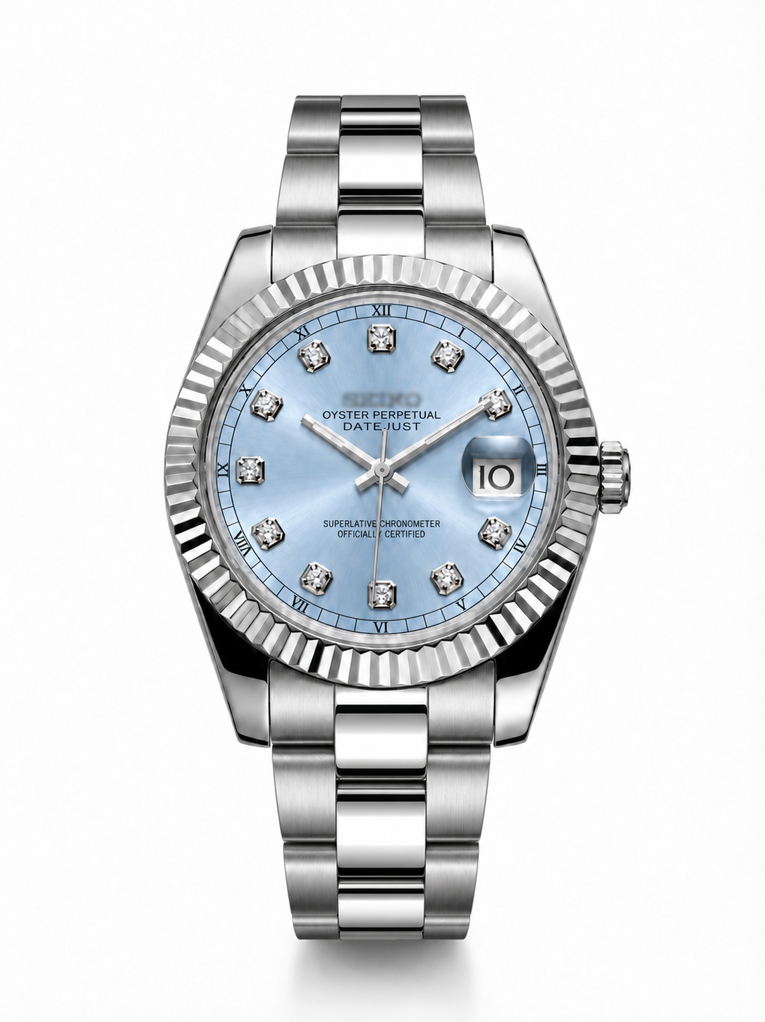 Datejust MOD Ice Blue Diamond Style Roman Dial — Oyster bracelet
