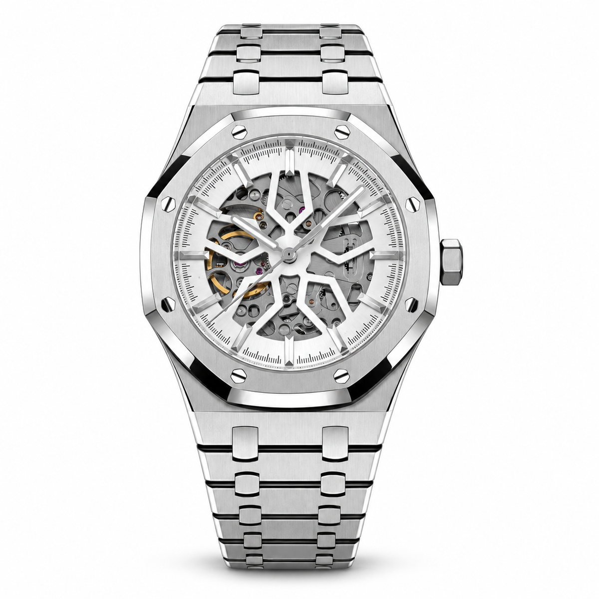 Royal Oak MOD Skeleton Silver automatic watch on white background